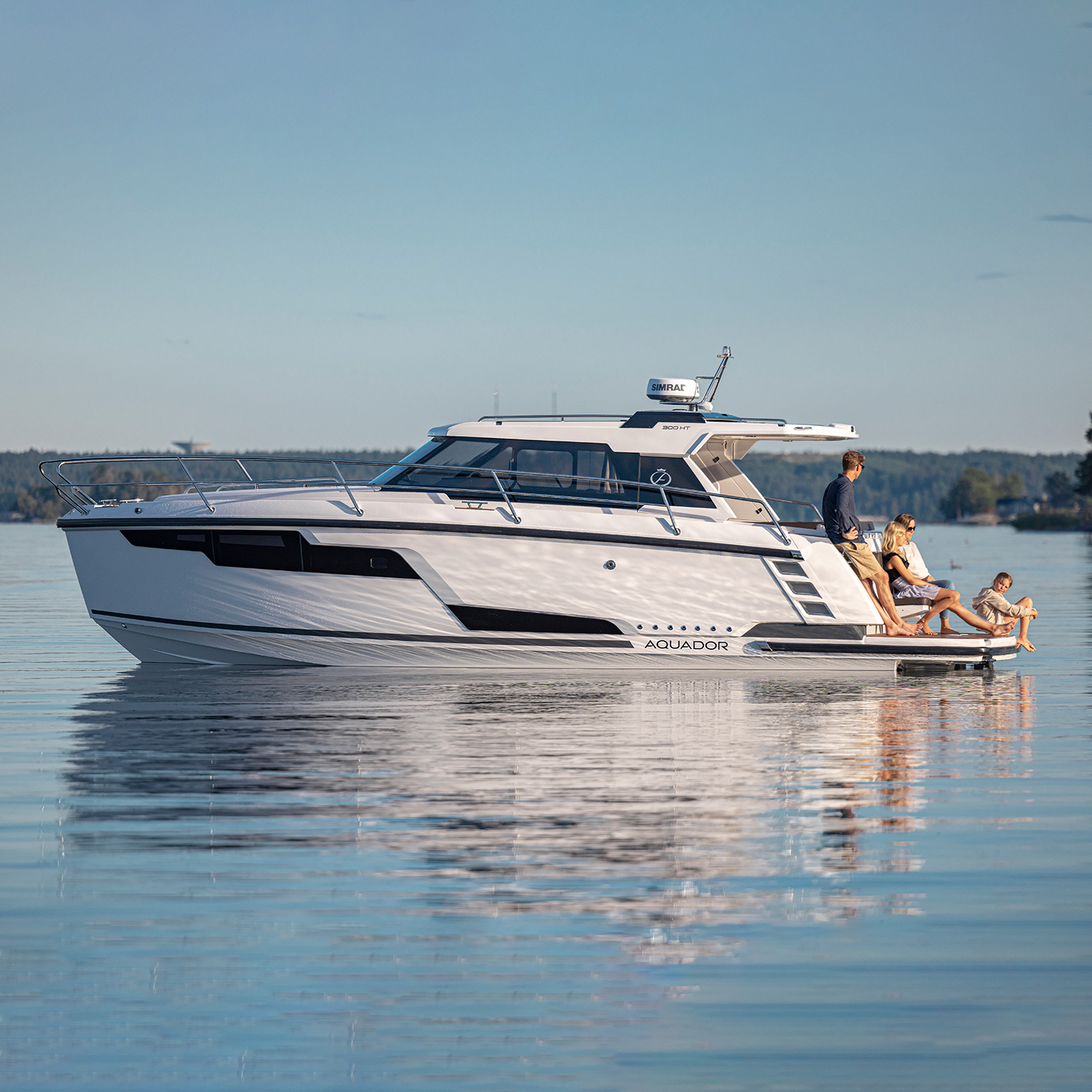 Managed hardtop boat running along the New England coast in cool weather