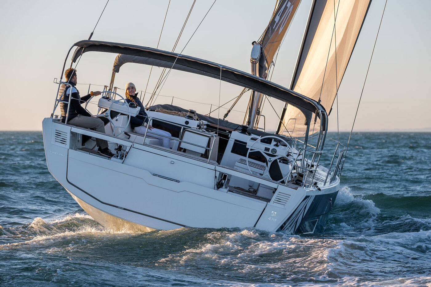 Dufour 470 cockpit under sail, builder photo