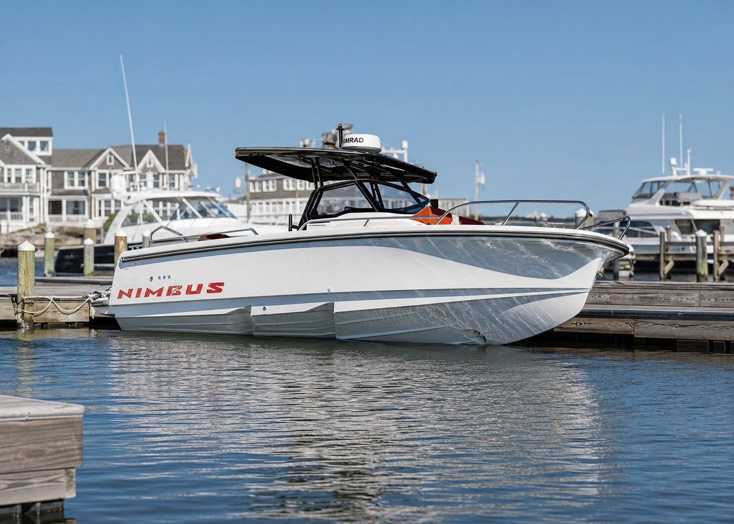 Boat docked at the Boston Seaport waterfront